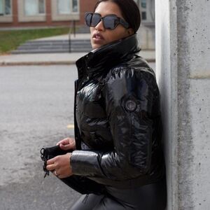 VERY RARE - SOLD OUT Coco-H Noize Shiny Multicolour Black Puffer Jacket Cropped